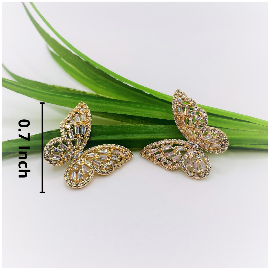 Gold plated Butterfly Stud Cubic Zirconia American Diamond Earrings
