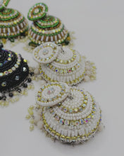 Afghani Beaded Jhumka Earrings White