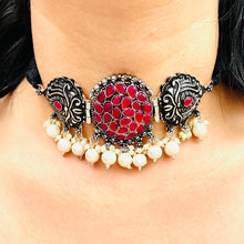 Red Perl Round Choker necklace set