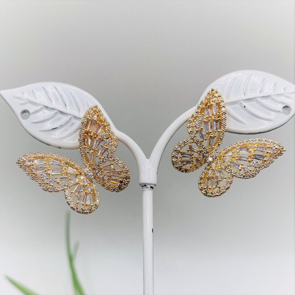 Gold plated Butterfly Stud Cubic Zirconia American Diamond Earrings