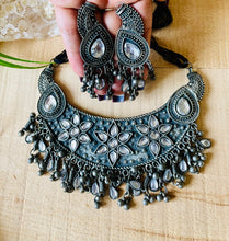 Oxidized Choker White Stone Necklace