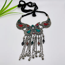 Red and Blue Indian Afghani Oxidized Necklace