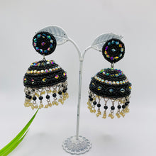 Afghani Beaded Jhumka Earrings Black