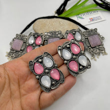 Oxidized Pink Druzy Stone Necklace