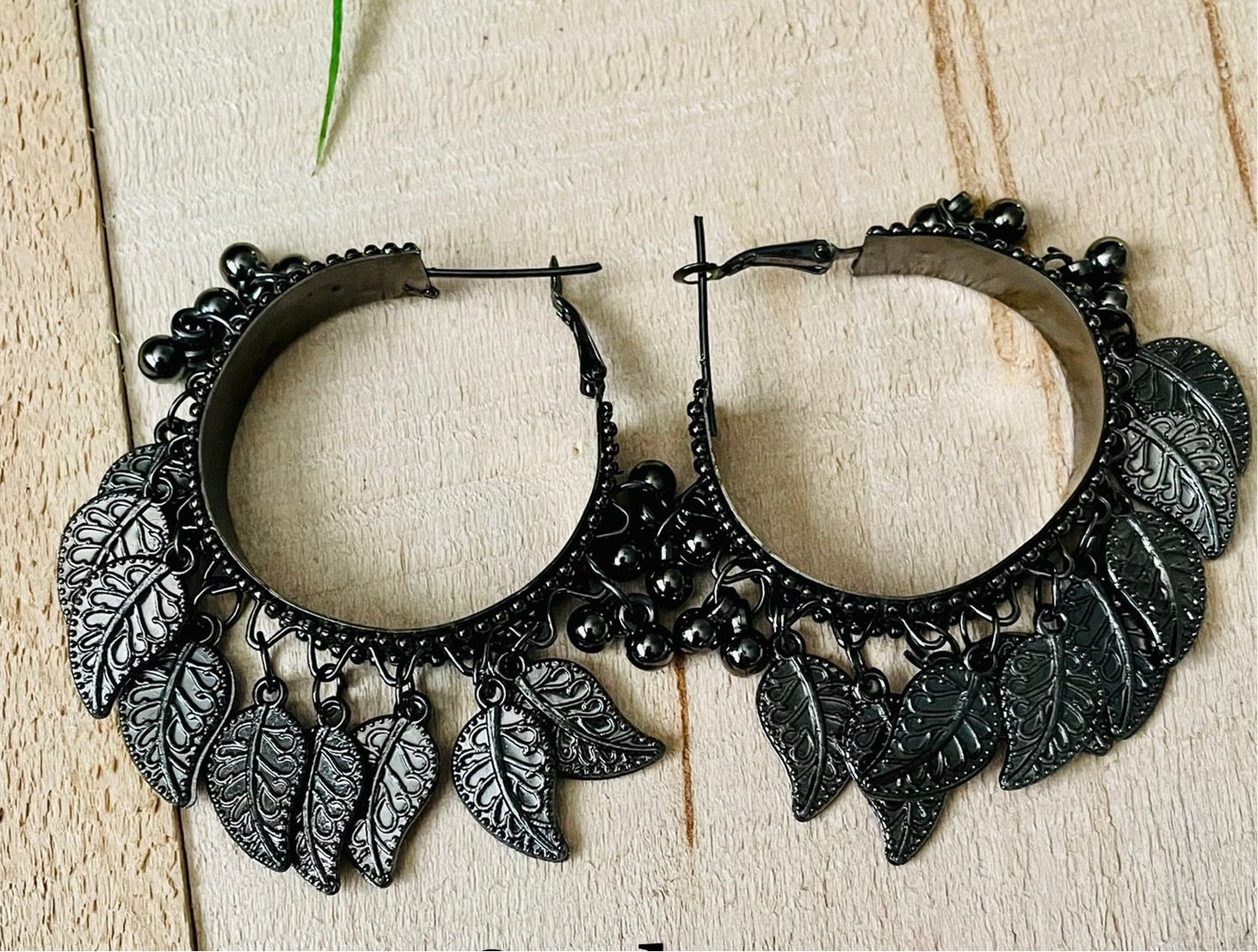 Oxidized Leaf Chanbali Earrings