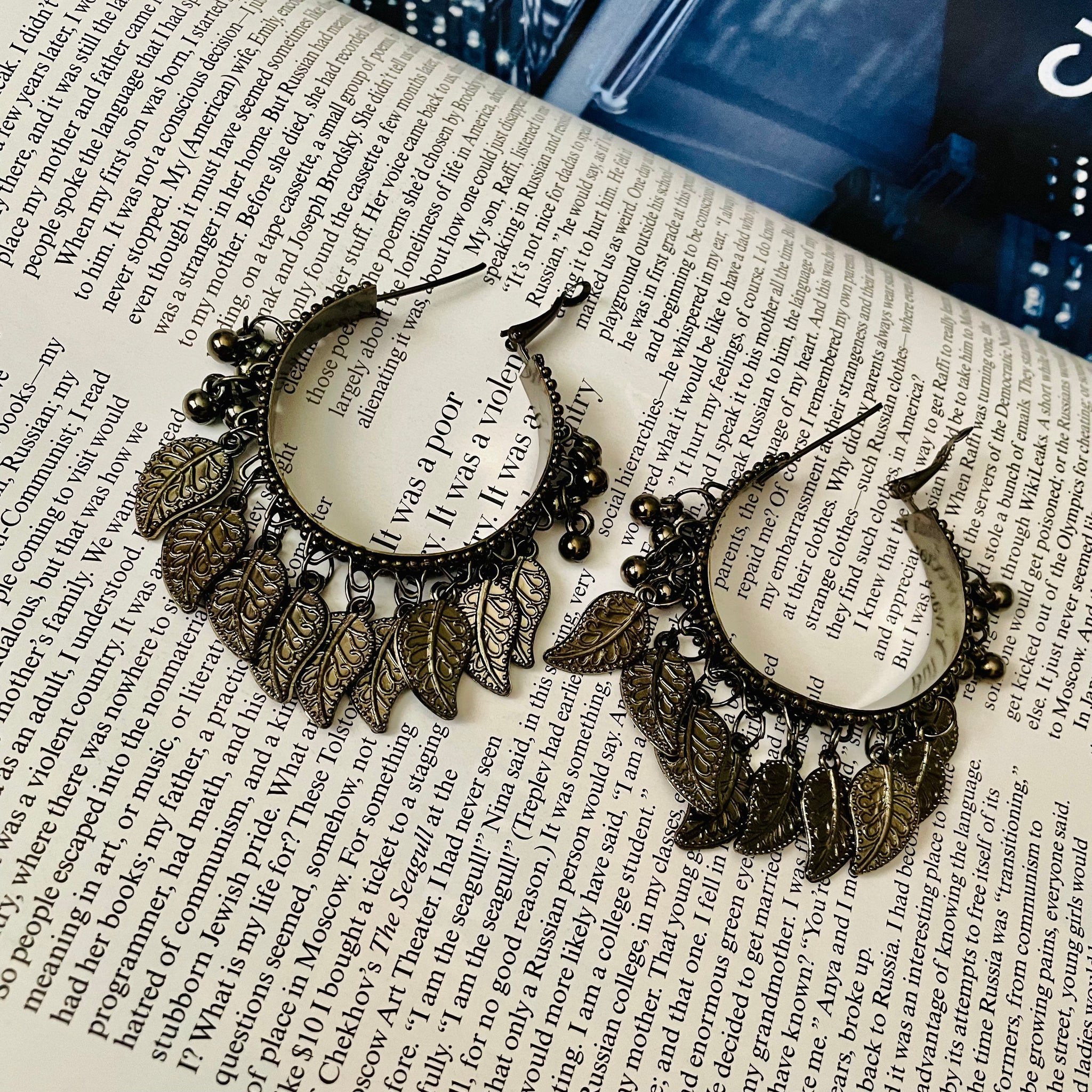 Oxidized Leaf Chanbali Earrings