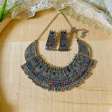 Multicolored Indian Afghani Oxidized Necklace with matching earrings