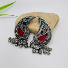 Red and Blue Indian Afghani Oxidized Necklace matching earrings