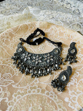 Oxidized Choker White Stone Necklace