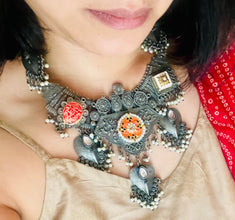 Oxidized Kundan Necklace Set
