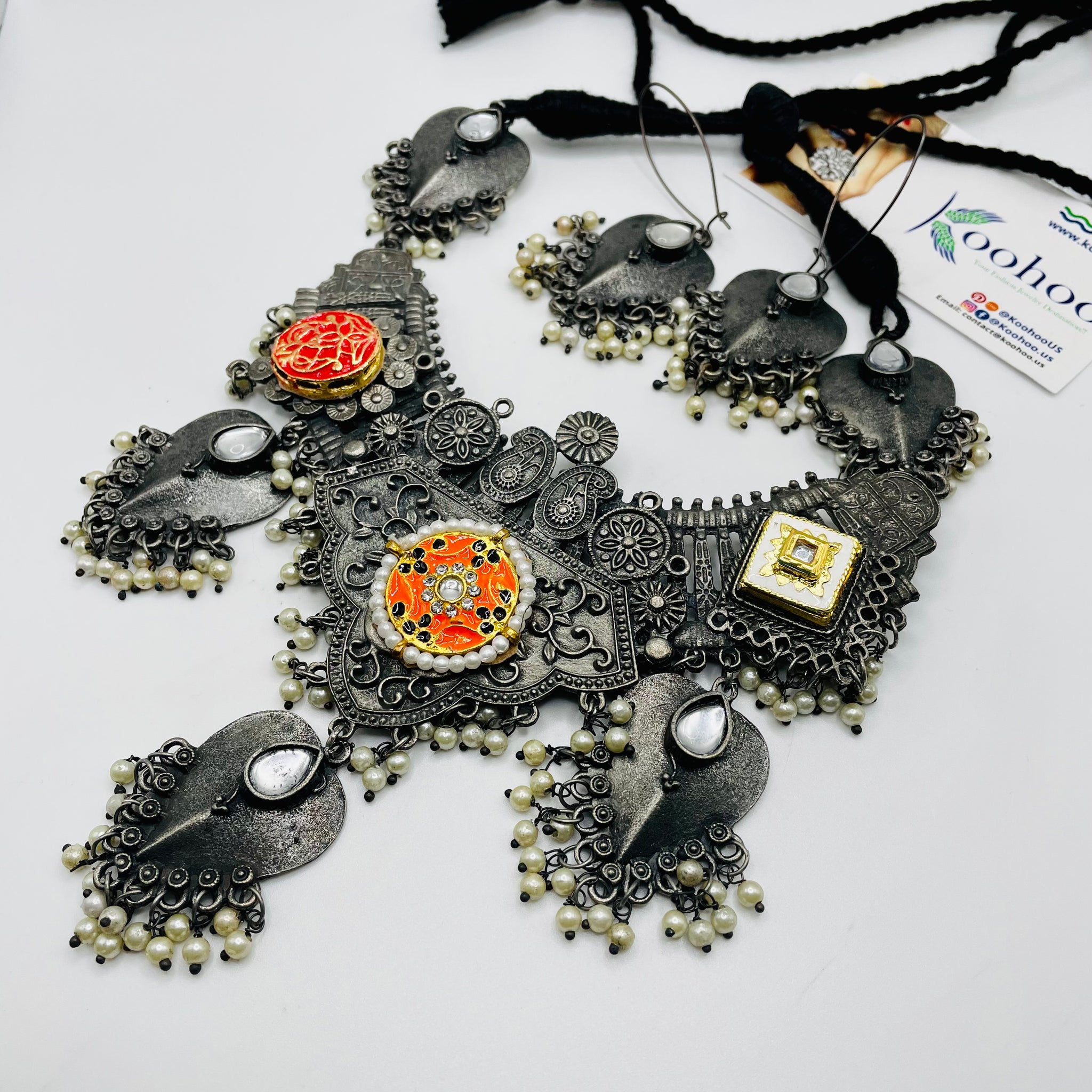 Oxidized Kundan Necklace Set
