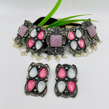 Oxidized Pink Druzy Stone Necklace