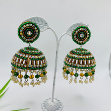 Afghani Beaded Jhumka Earrings Green