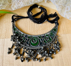 Red and Blue Indian Afghani Oxidized Necklace