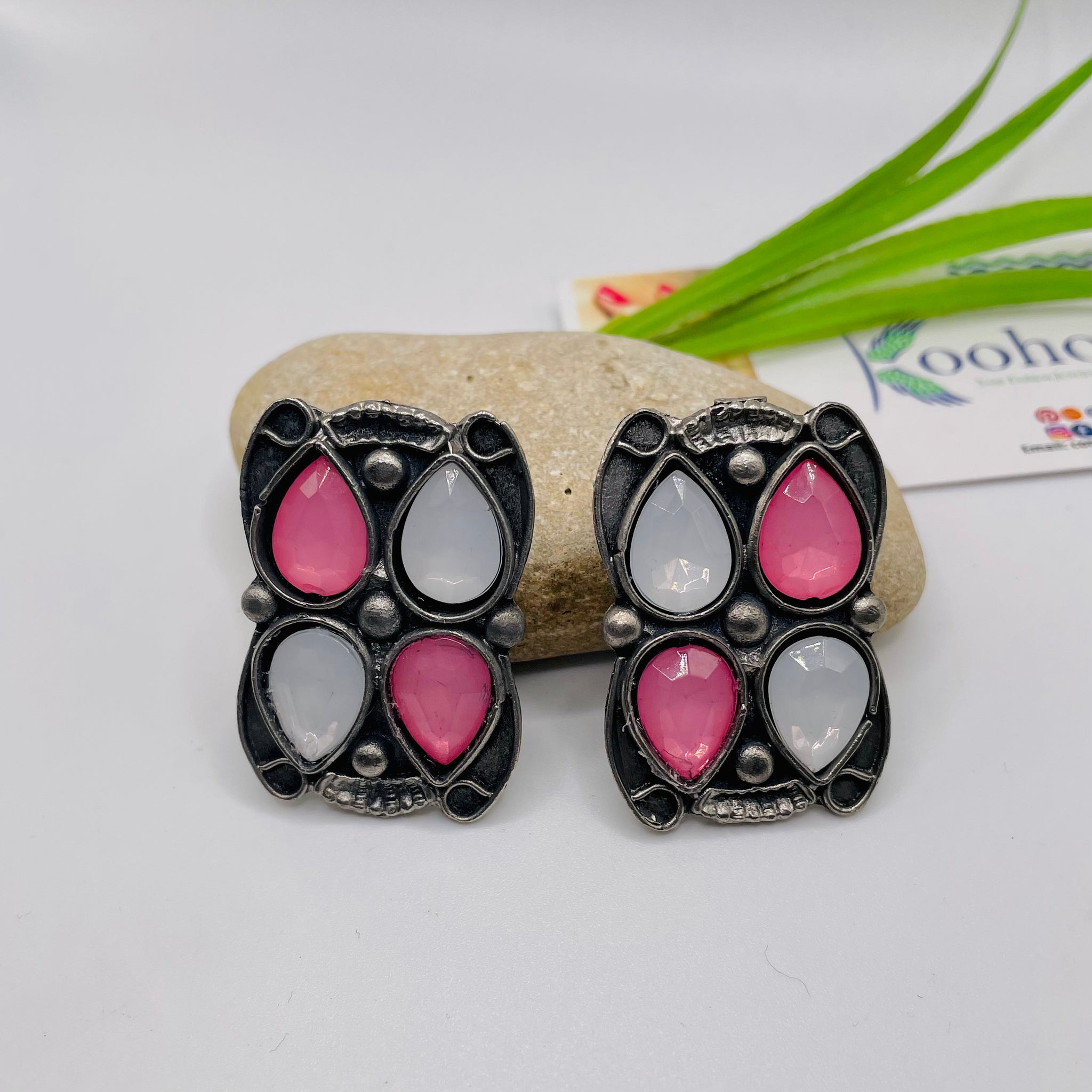 Oxidized Pink Druzy Stone Necklace