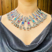Multicolor Indian Afgani Oxidized Necklace worn by a lady
