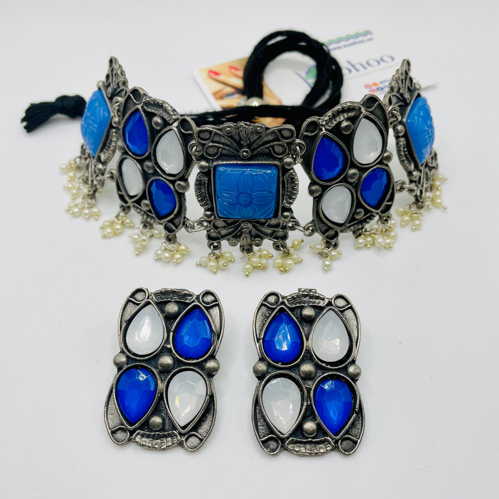 Oxidized Blue Druzy Stone Necklace