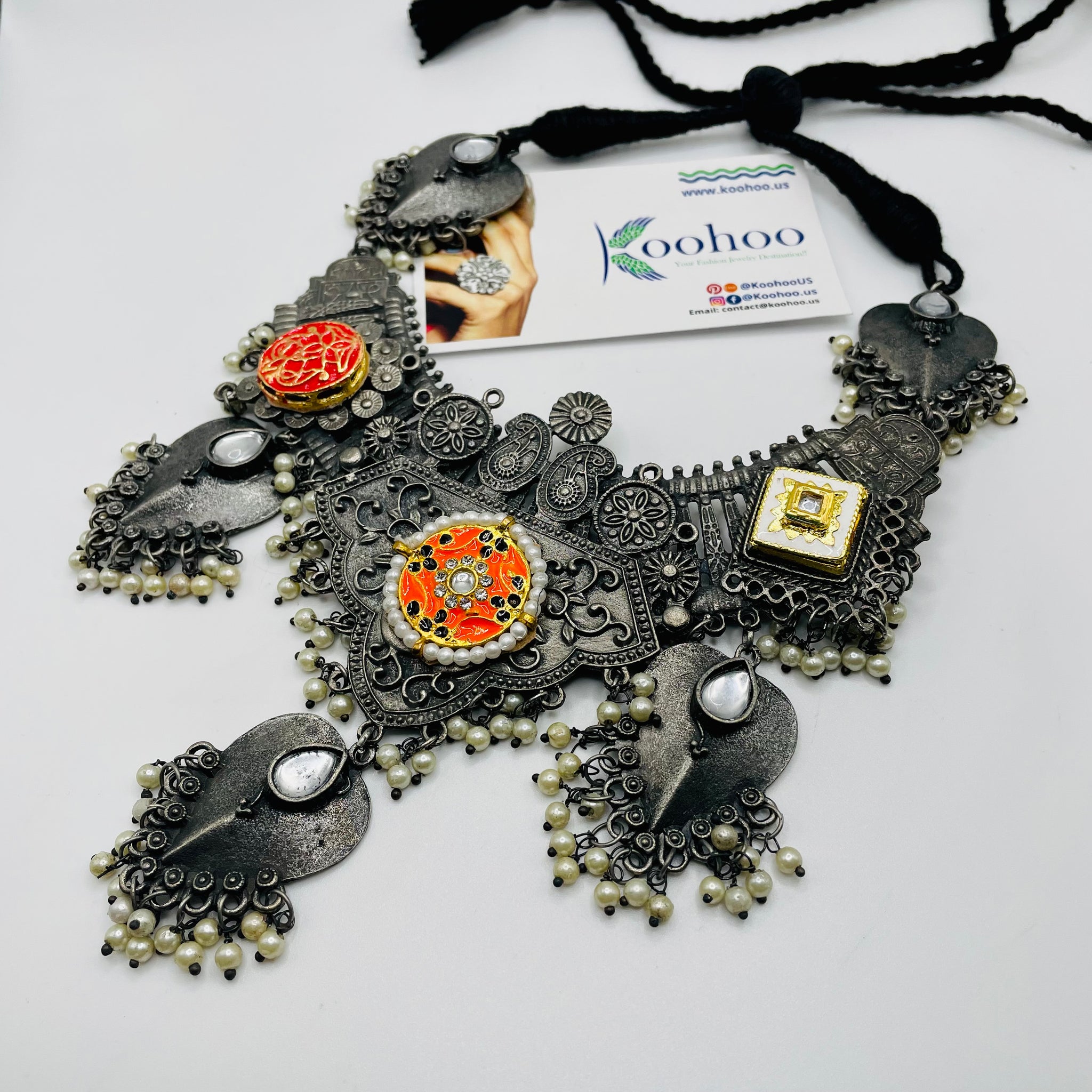 Oxidized Kundan Necklace Set
