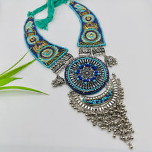 Dark and sky blue Indian Afgani Oxidized Necklace Full