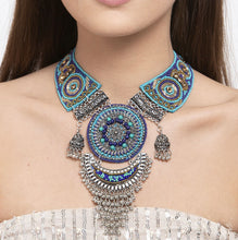 Dark and sky blue Indian Afgani Oxidized Necklace