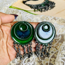 Red and Blue Indian Afghani Oxidized matching earrings