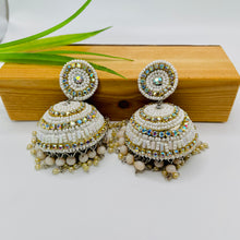 Afghani Beaded Jhumka Earrings White