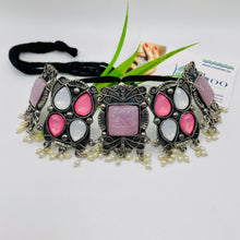 Oxidized Pink Druzy Stone Necklace